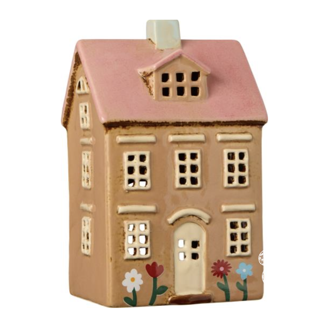Maison photophore scandinave en ceramique Ib Laursen - toit rose facade fleurie – Image 2