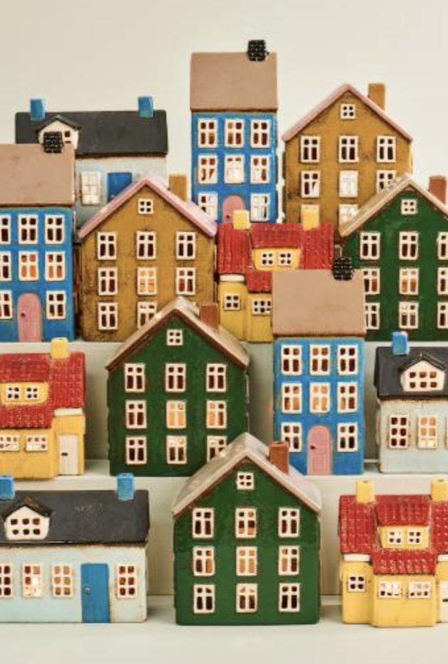 Maison f/tealight Nyhavn porte bleue