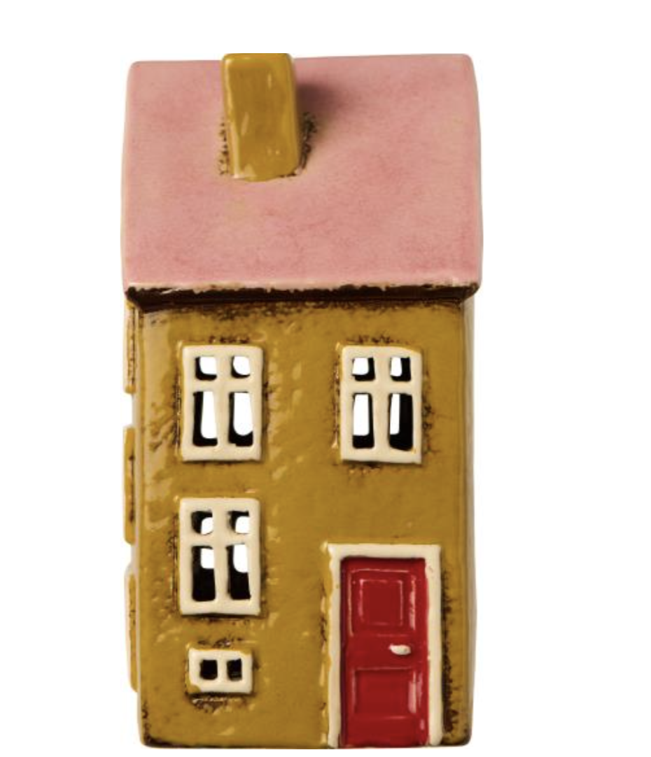 Maison photophore scandinave en ceramique Ib Laursen - 10 fenetres toit rose – Image 2