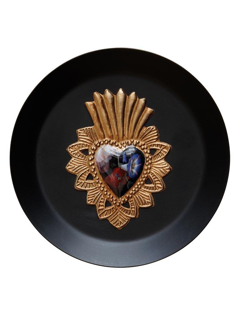Cœur ex-voto fleuri sur cadre rond noir #44478 chehoma