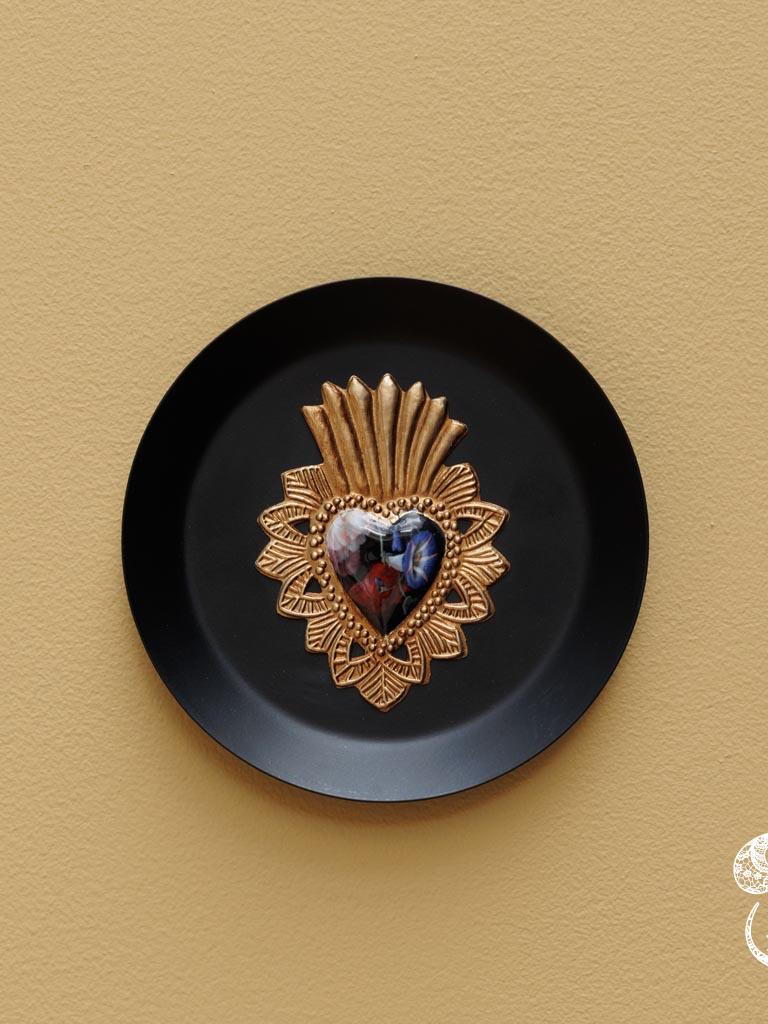 Cœur ex-voto fleuri sur cadre rond noir #44478 chehoma