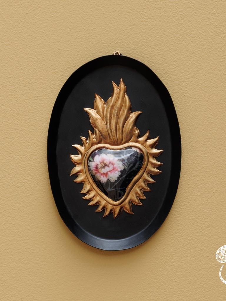 Cœur ex-voto fleuri sur cadre ovale noir #44476 chehoma