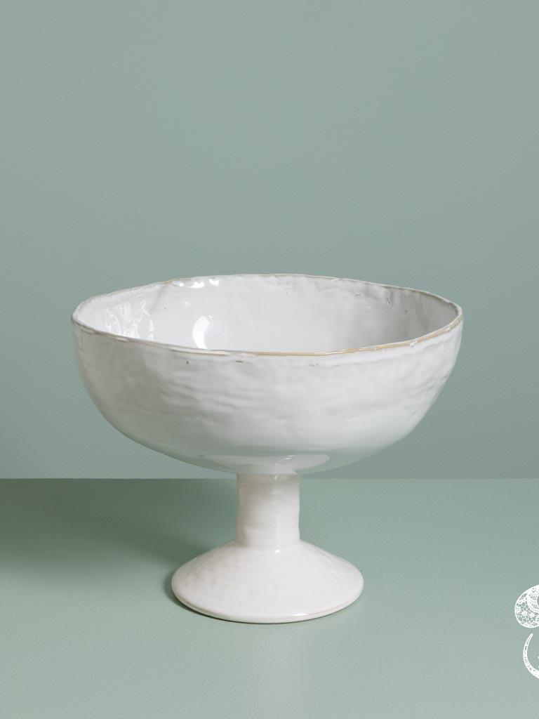 Corbeille à fruits sur pied blanc minéral en céramique Chehoma – Image 2