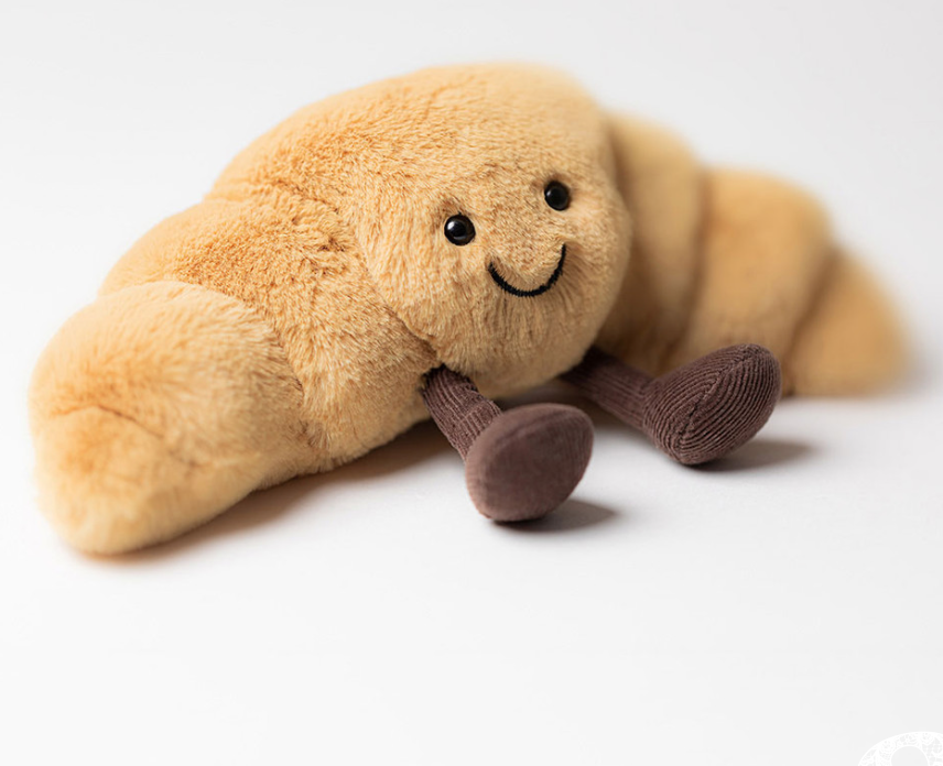 Peluche Amuseables Croissant Small Jellycat, croissant doré souriant