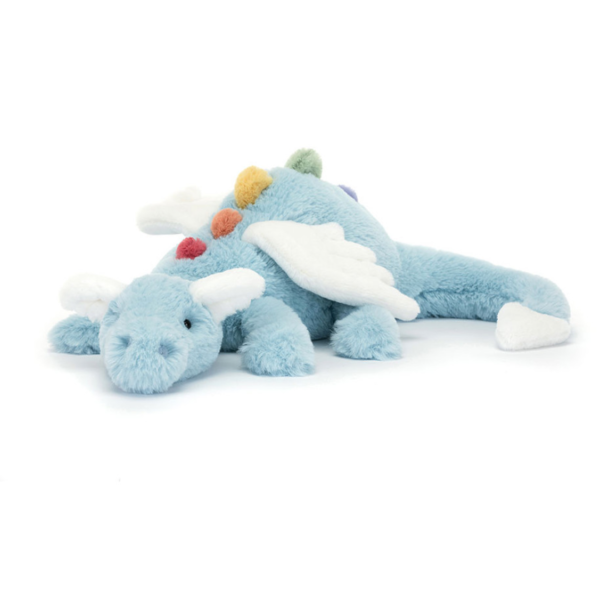 Peluche Sky Dragon Large Jellycat, dragon bleu ciel avec ailes blanches