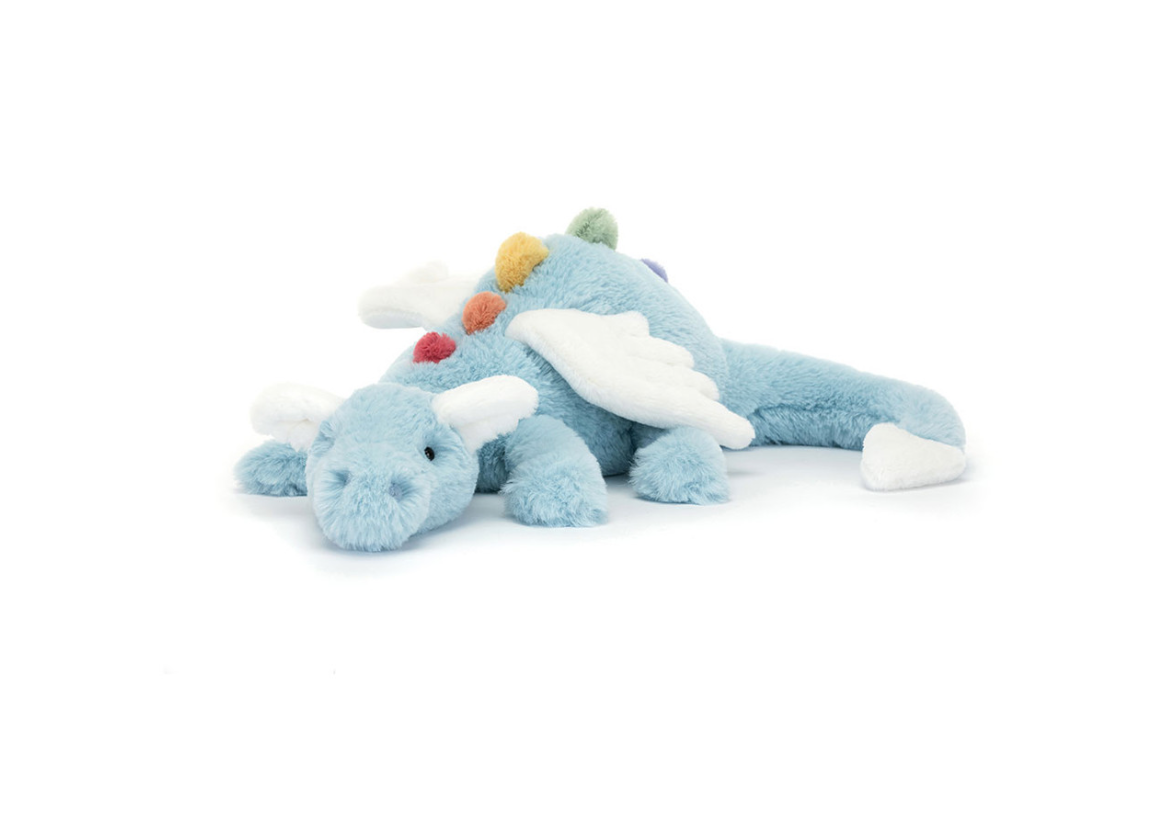 Peluche Sky Dragon Large Jellycat, dragon bleu ciel avec ailes blanches