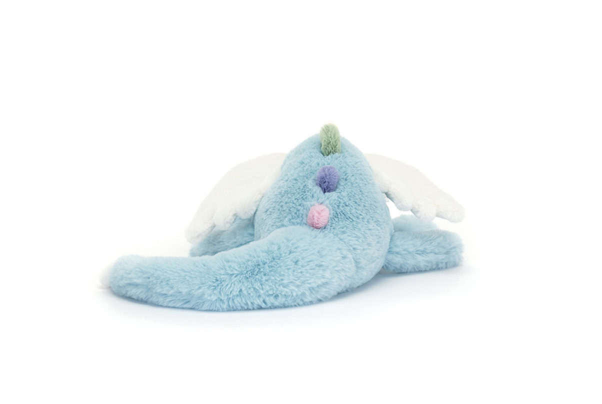 Peluche Sky Dragon Large Jellycat, dragon bleu ciel avec ailes blanches